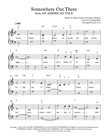 Somewhere Out There Beginner Edition Sheet Music