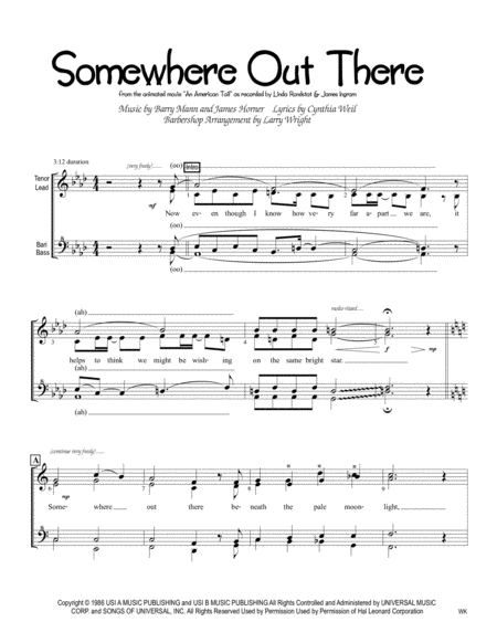 Free Sheet Music Somewhere Out There Women