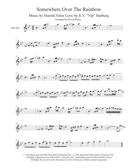 Somewhere Over The Rainbow Alto Sax Solo Sheet Music