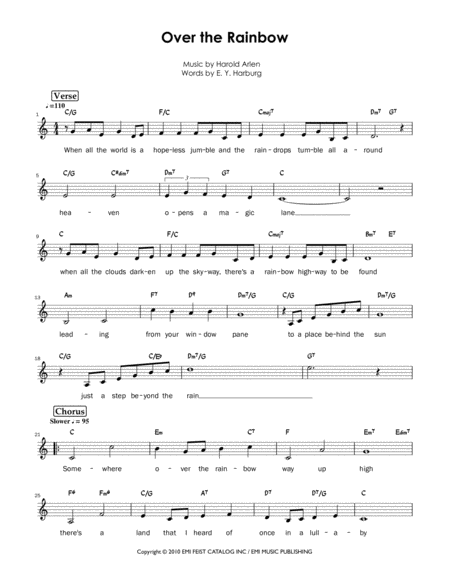 Free Sheet Music Somewhere Over The Rainbow C