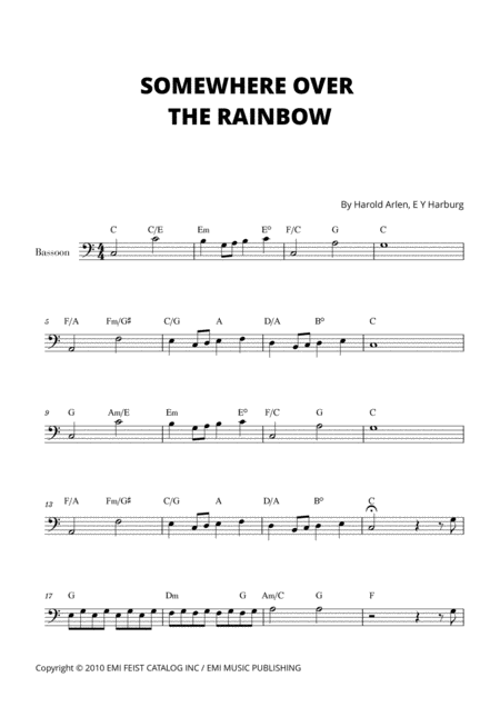 Free Sheet Music Somewhere Over The Rainbow For Bassoon C Major