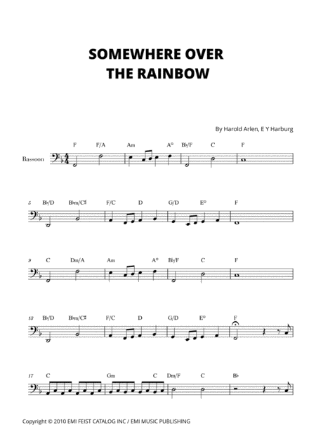 Somewhere Over The Rainbow For Bassoon Sheet Music