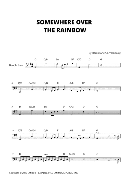 Somewhere Over The Rainbow For Double Bass Sheet Music