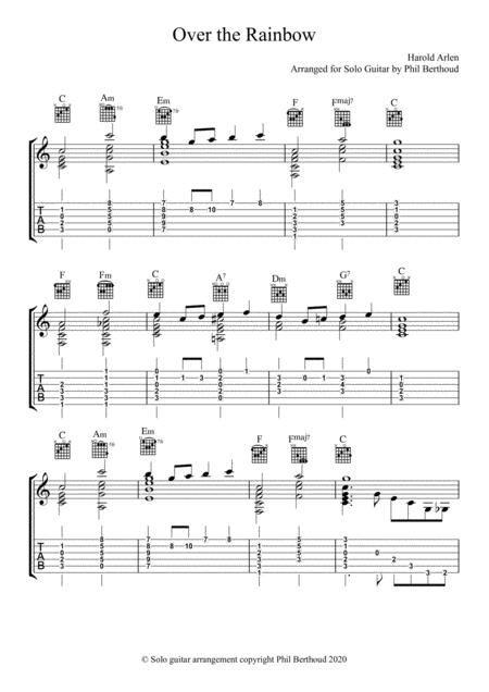 Free Sheet Music Somewhere Over The Rainbow For Solo Guitar