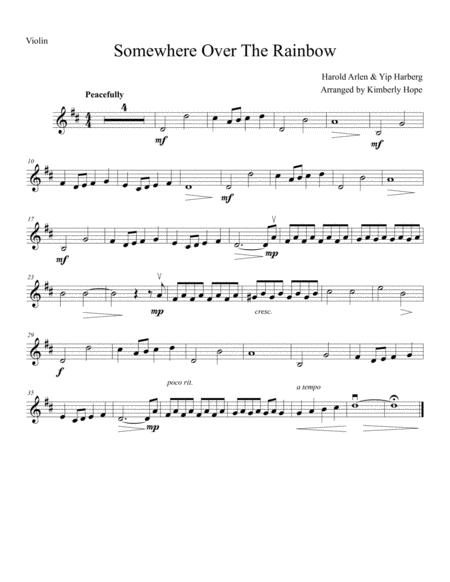 Free Sheet Music Somewhere Over The Rainbow From The Wizard Of Oz Easy Violin Solo