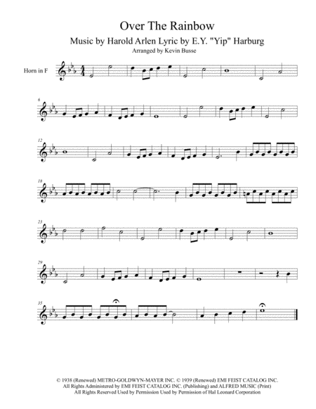 Somewhere Over The Rainbow Original Key Horn In F Sheet Music