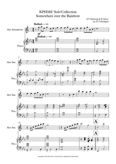Free Sheet Music Somewhere Over The Rainbow Solo For Alto Saxphone Piano In Eb Major