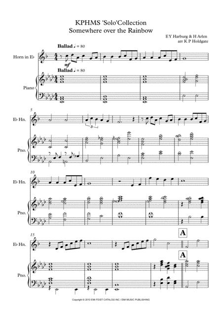 Free Sheet Music Somewhere Over The Rainbow Solo For Eb Horn Piano In Ab Major