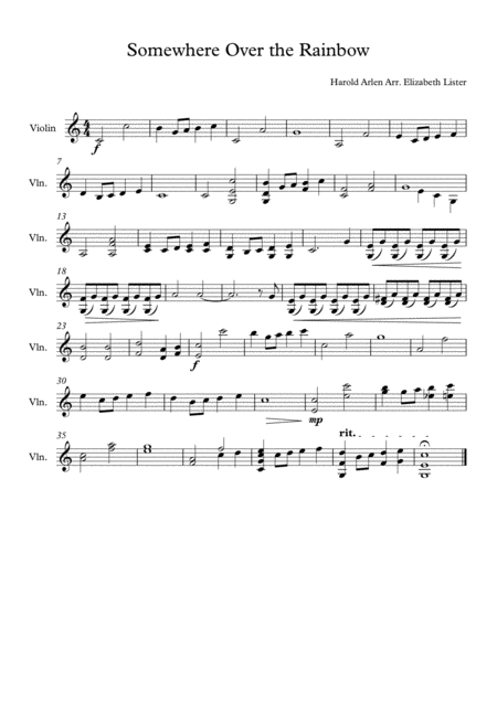 Somewhere Over The Rainbow Solo Violin Sheet Music