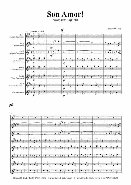 Son Amor Samba Saxophone Quintet Sheet Music