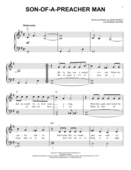 Free Sheet Music Son Of A Preacher Man