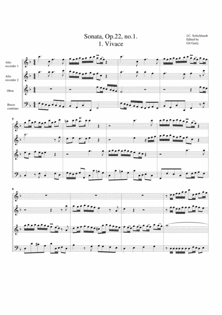 Sonata For 2 Alto Recorders Oboe And Basso Continuo Opus 22 No 1 F Major Sheet Music