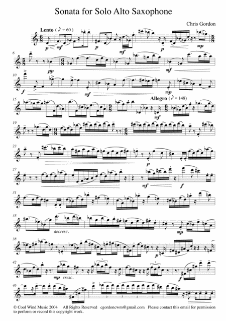 Sonata For Solo Alto Saxophone Or Solo Oboe Sheet Music