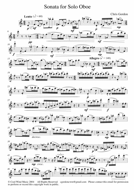 Free Sheet Music Sonata For Solo Oboe