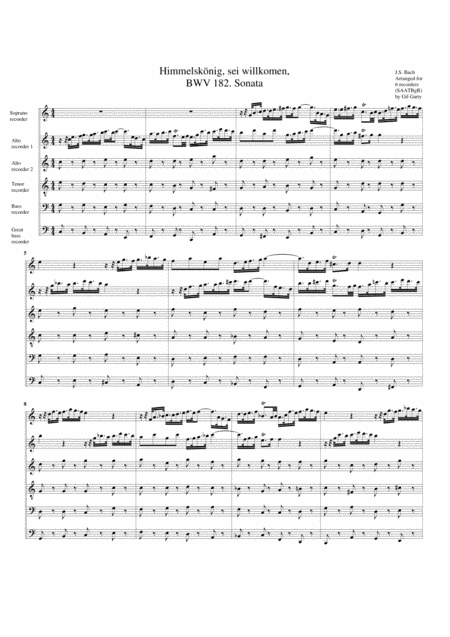 Sonata From Cantata Bwv 182 Arrangement For 6 Recorders Sheet Music