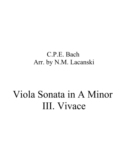 Sonata In A Minor For Viola And String Quartet Iii Vivace Sheet Music