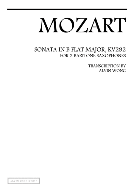 Sonata In B Flat Kv292 For 2 Baritone Saxophones Sheet Music