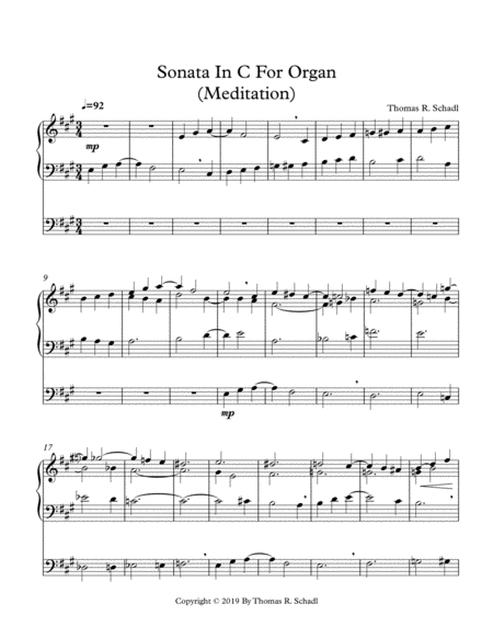 Sonata In C For Organ Meditation By Thomas R Schadl Sheet Music