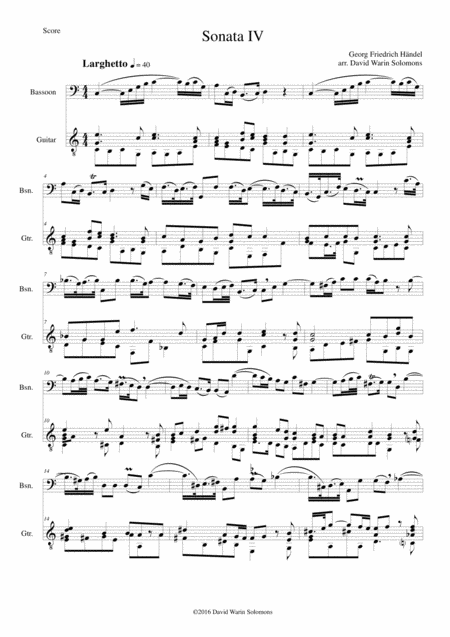 Sonata In C No Iv For Bassoon And Guitar Sheet Music