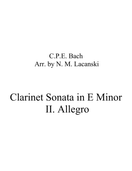 Sonata In E Minor For Clarinet And String Quartet Ii Allegro Sheet Music