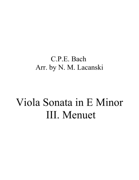 Sonata In E Minor For Viola And String Quartet Iii Menuet Sheet Music