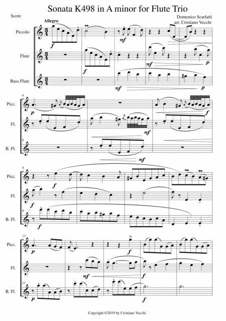 Free Sheet Music Sonata K498 In A Minor For Flute Trio