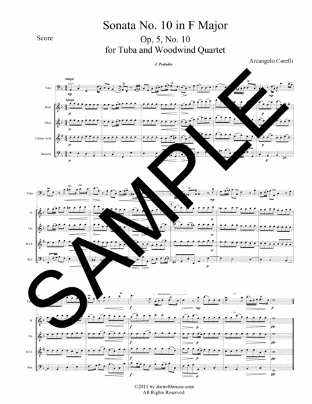 Sonata Number 10 In F Major For Tuba And Woodwind Quartet Sheet Music