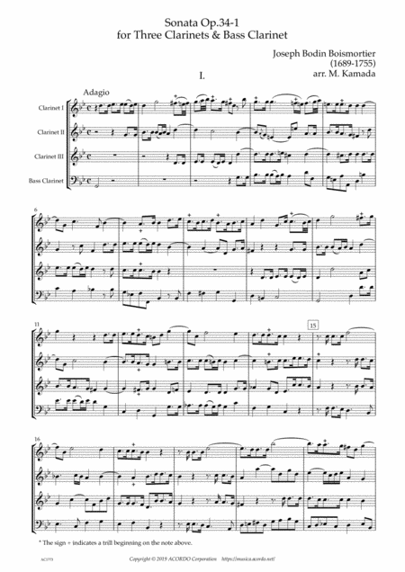 Free Sheet Music Sonata Op 34 1 For Clarinet Quartet