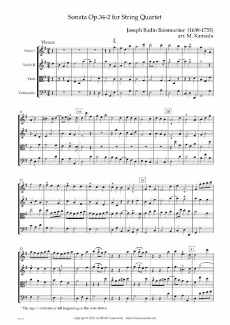 Sonata Op 34 2 For String Quartet Sheet Music