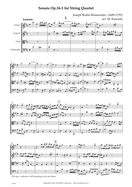 Sonata Op 34 3 For String Quartet Sheet Music