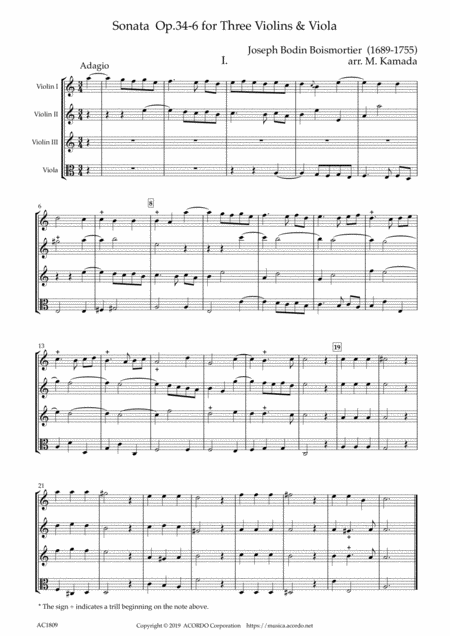 Free Sheet Music Sonata Op 34 6 For Three Violins Viola