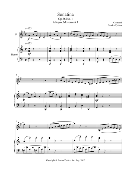 Sonatina Clementi Op 36 No 1 Treble F Instrument Solo Sheet Music