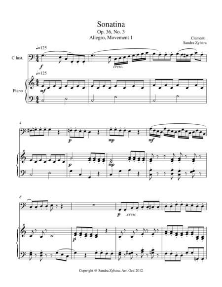 Sonatina Clementi Op 36 No 3 Bass C Instrument Solo Sheet Music