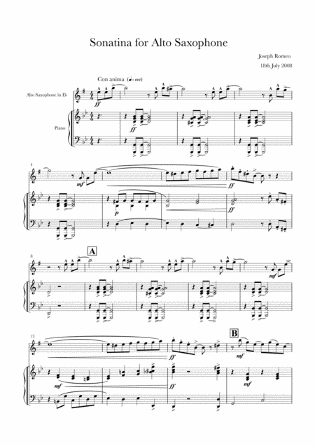 Sonatina For Alto Saxophone And Piano Sheet Music