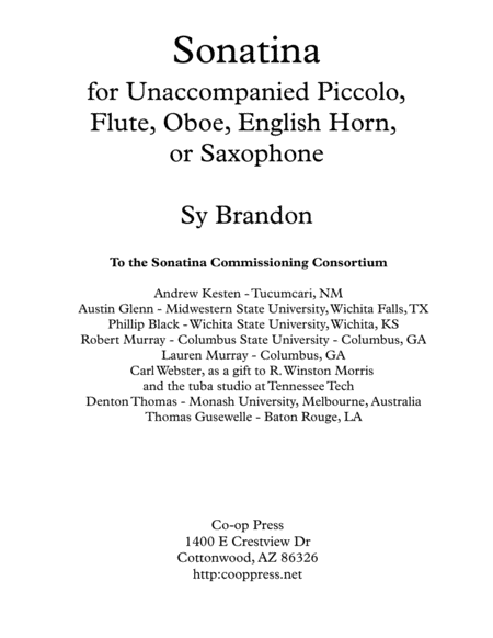 Sonatina For Unaccompanied Piccolo Flute Oboe English Horn Or Saxophone Sheet Music