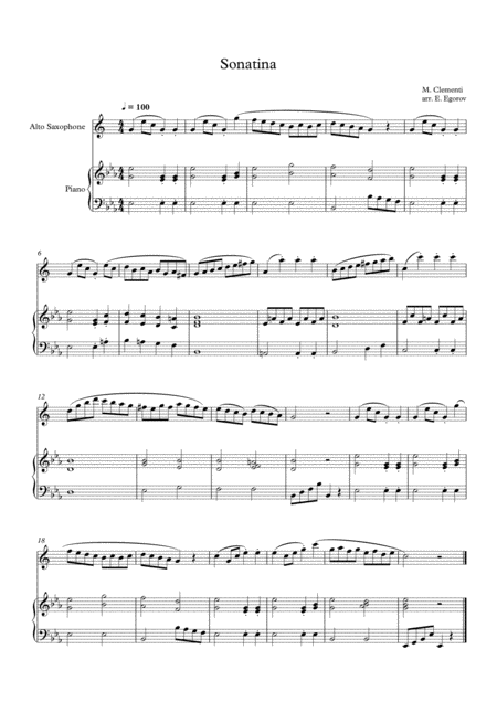 Free Sheet Music Sonatina In C Major Muzio Clementi For Alto Saxophone Piano