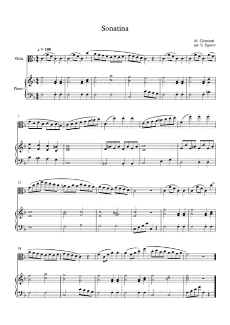 Free Sheet Music Sonatina In C Major Muzio Clementi For Viola Piano