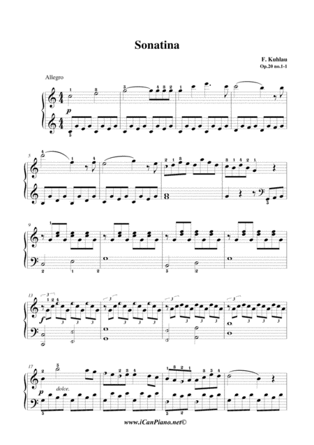 Free Sheet Music Sonatina Op20 No1 Kuhlau Icanpiano Style