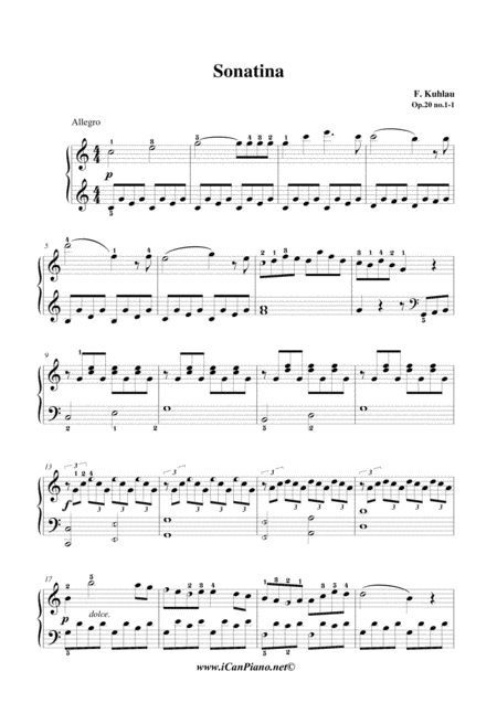 Sonatina Op20 No1 Kuhlau Icanpiano Style Sheet Music