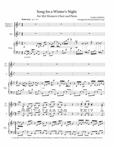 Free Sheet Music Song For A Winters Night