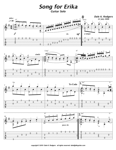 Song For Erika Sheet Music