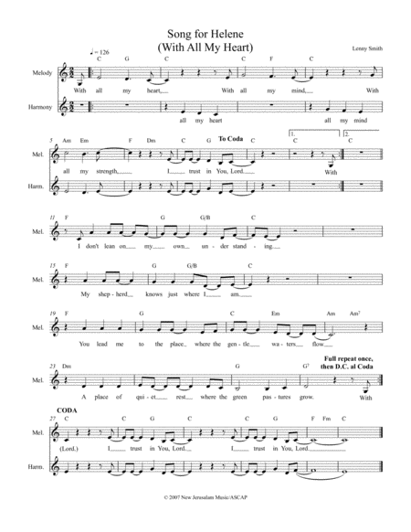 Song For Helene With All My Heart Sheet Music