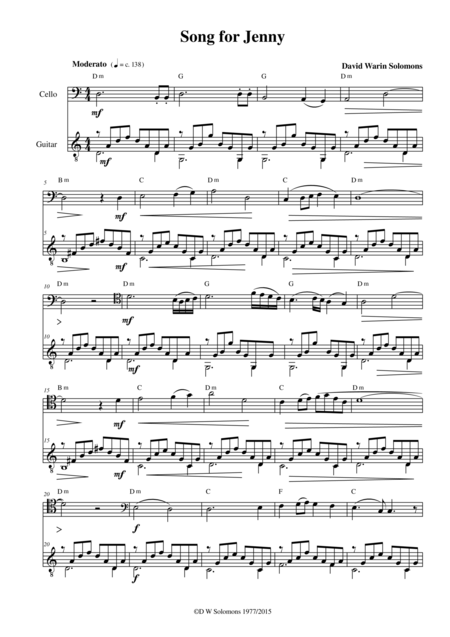 Free Sheet Music Song For Jenny For Cello And Guitar