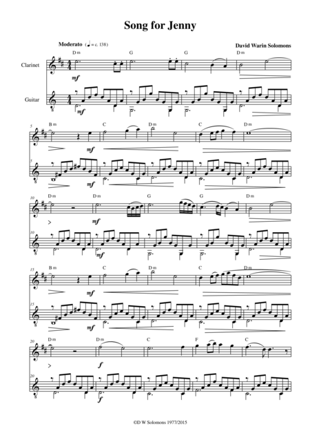 Song For Jenny For Clarinet And Guitar Sheet Music