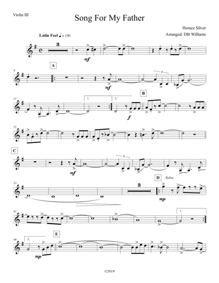 Free Sheet Music Song For My Father Violin 3