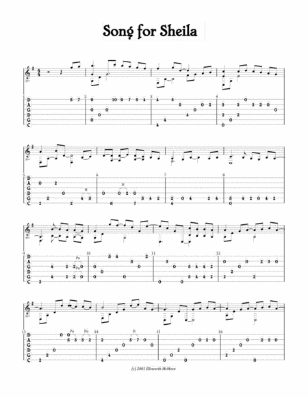 Free Sheet Music Song For Sheila For Fingerstyle Guitar Tuned Cgdgad