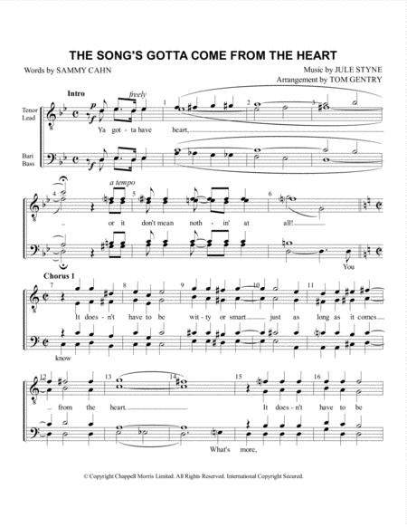 Free Sheet Music Song Gotta Come From The Heart The Ttbb