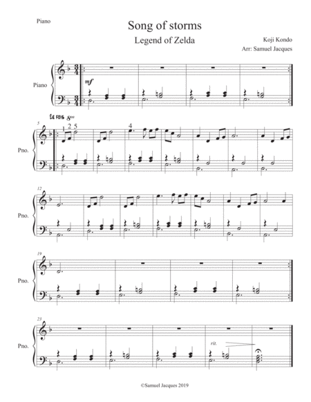 Song Of Storms The Legend Of Zelda Sheet Music