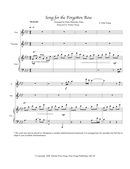 Song Of The Forgotten Rose Trio For Marimba Flute And Piano Sheet Music