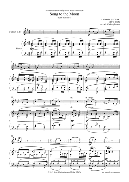 Song To The Moon Clarinet And Piano Sheet Music